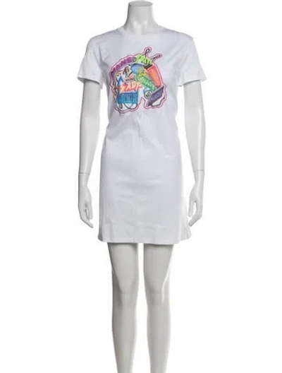 Pre-owned Hermes Graphic Print Mini Dress In White
