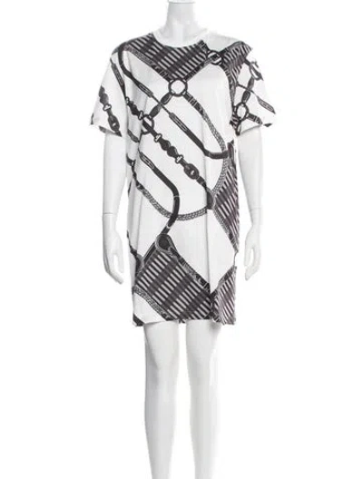 Pre-owned Hermes Graphic Print Mini Dress In White