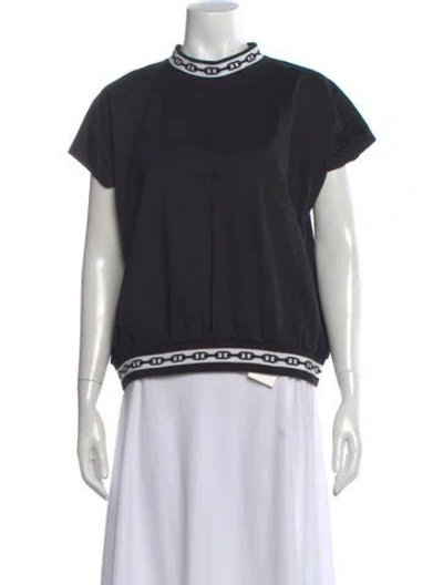 Pre-owned Hermes Graphic Print Mock Neck Top In Black