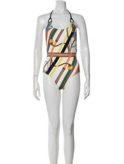 Pre-owned Hermes Graphic Print One-piece W/ Tags In Neutral
