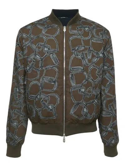Pre-owned Hermes Graphic-print Reversible Bomber Jacket In Brown