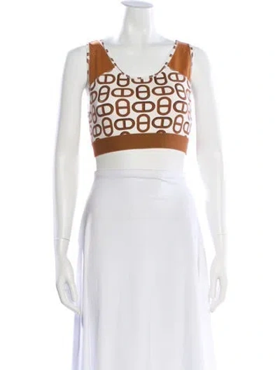 Pre-owned Hermes Graphic Print Scoop Neck Sports Bra W/ Tags In Brown