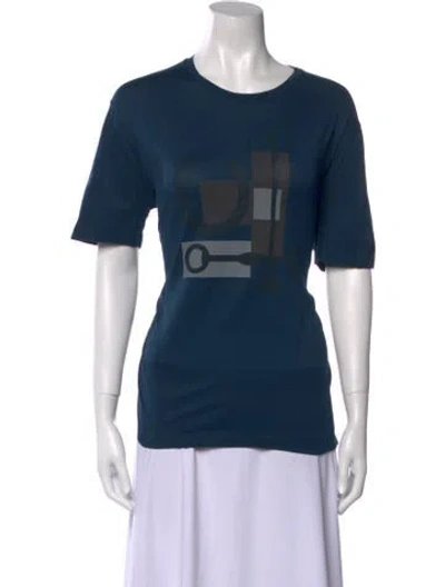 Pre-owned Hermes Graphic Print Scoop Neck T-shirt In Blue