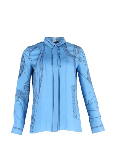 Pre-owned Hermes Graphic-print Shirt In Blue