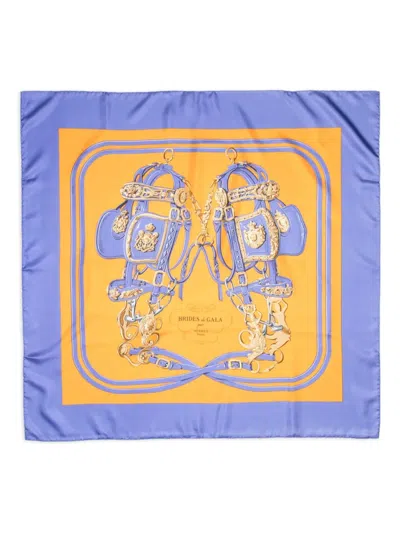 Pre-owned Hermes Graphic-print Silk Scarf In Blue