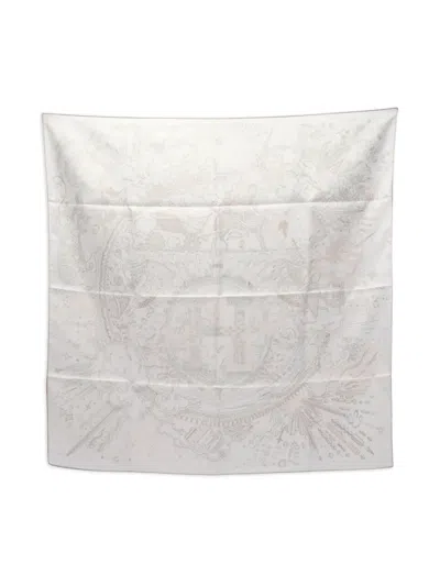 Pre-owned Hermes Graphic-print Silk Scarf In White