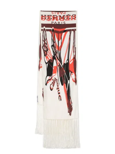 Pre-owned Hermes  Graphic-print Silk Scarf In White