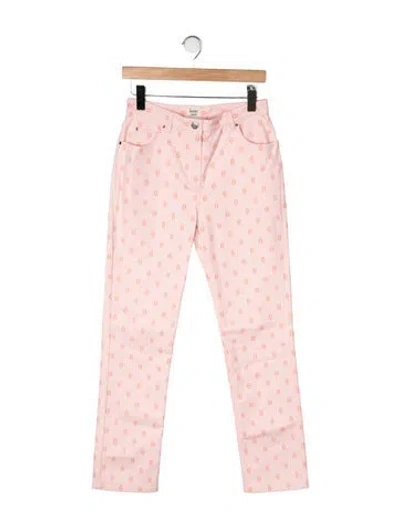 Pre-owned Hermes Graphic Print Straight Leg Pants W/ Tags In Pink