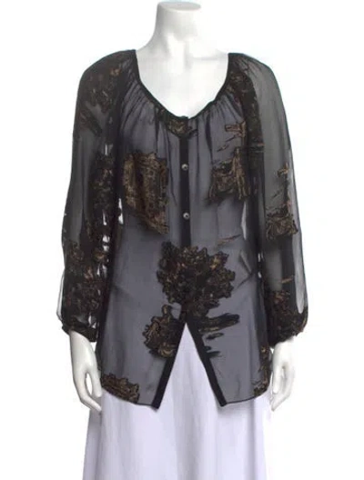 Pre-owned Hermes Graphic Print V-neck Blouse In Black