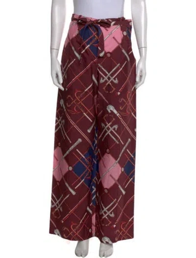 Pre-owned Hermes Graphic Print Wide Leg Pants In Burgundy