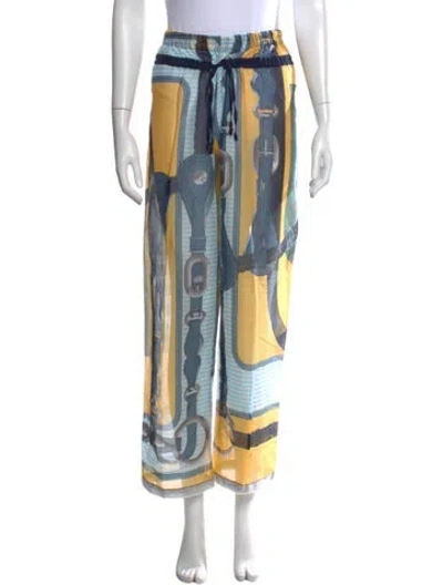 Pre-owned Hermes Graphic Print Wide Leg Pants W/ Tags In Blue