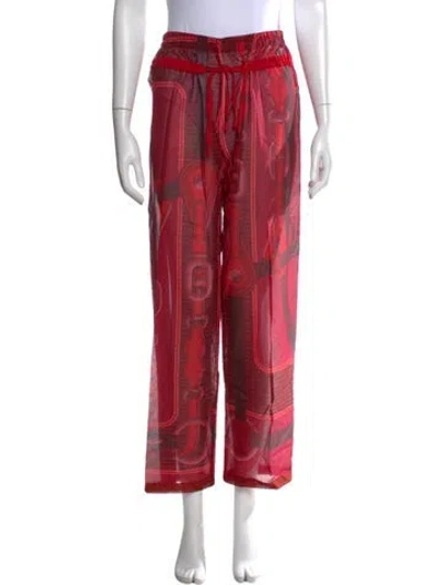 Pre-owned Hermes Graphic Print Wide Leg Pants W/ Tags In Red