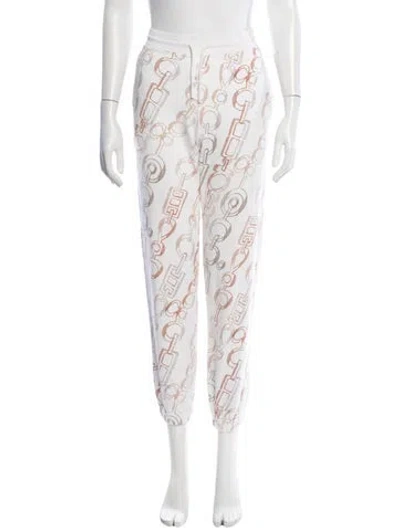 Pre-owned Hermes Graphic Print Wide Leg Pants In White