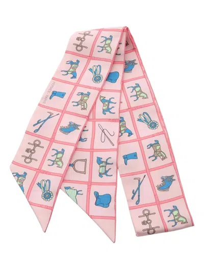 Pre-owned Hermes Graphic Ribbon Scarf In Pink