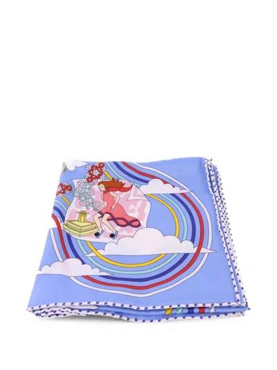 Pre-owned Hermes Graphic-pattern Scarf In Blue
