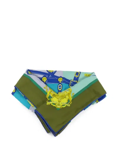 Pre-owned Hermes Graphic-pattern Scarf In Blue