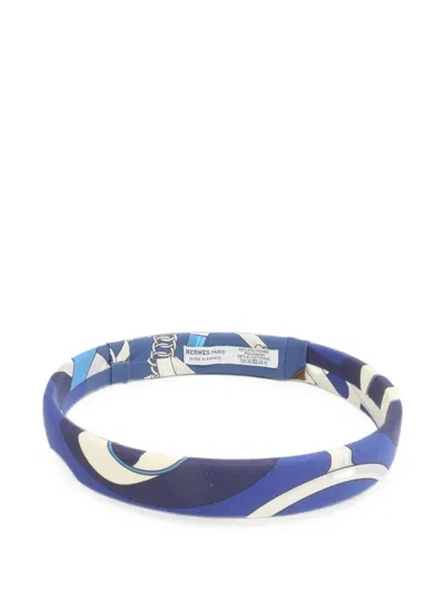 Pre-owned Hermes Graphic-print Hairband In Blue