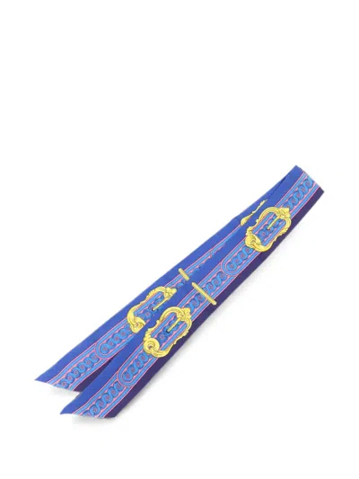 Pre-owned Hermes Graphic-print Scarf In Blue