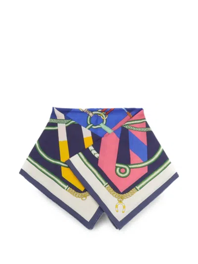 Pre-owned Hermes Graphic-print Scarf In Blue