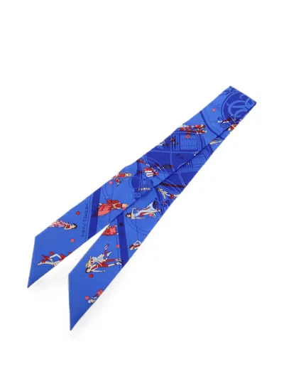 Pre-owned Hermes Graphic-print Scarf In Blue
