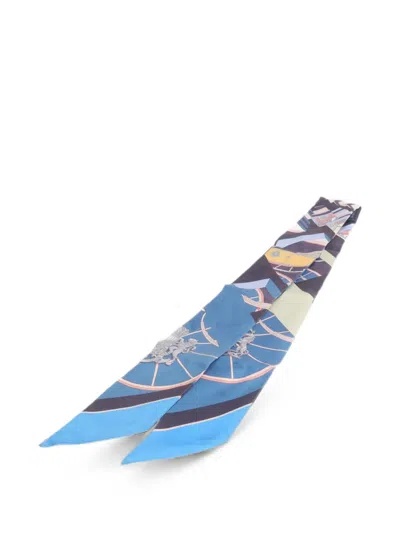 Pre-owned Hermes Graphic-print Scarf In Blue
