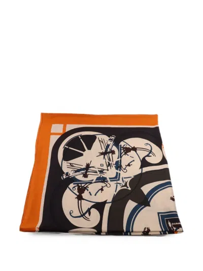 Pre-owned Hermes Graphic-print Scarf In Orange