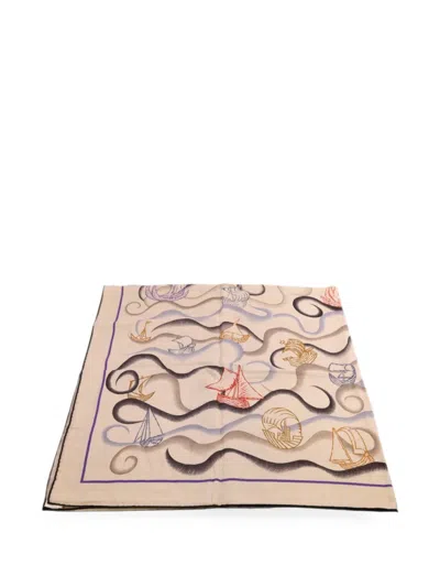 Pre-owned Hermes Graphic-print Shawl In Neutral