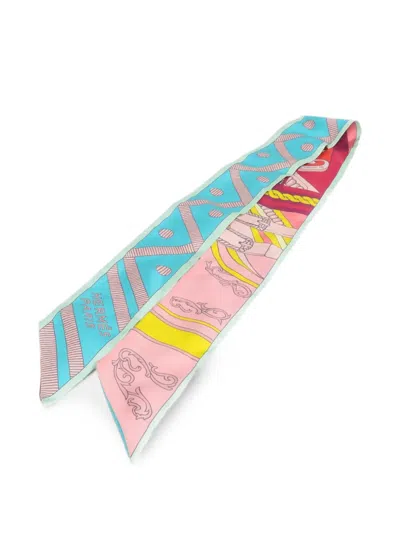 Pre-owned Hermes Graphic-print Silk Scarf In Blue