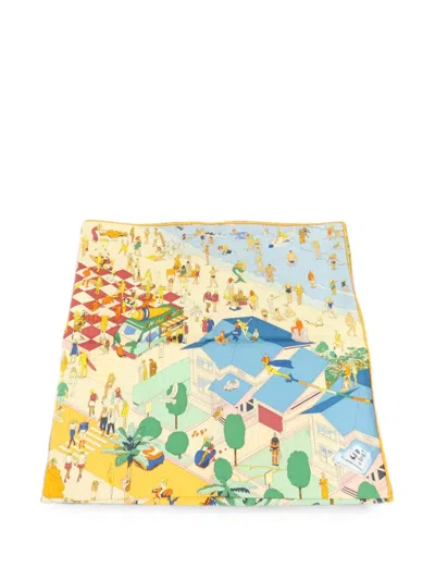 Pre-owned Hermes Graphic-print Silk Scarf In Neutral