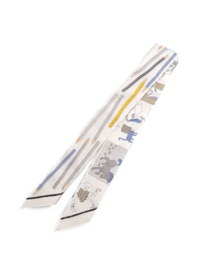 Pre-owned Hermes Graphic-print Silk Scarf In White
