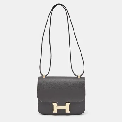 Pre-owned Hermes Graphite Epsom Leather Constance Iii Mini Miroir Bag