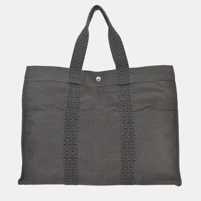 Pre-owned Hermes Gray Canvas Herline Tote Gm Handbag In Black