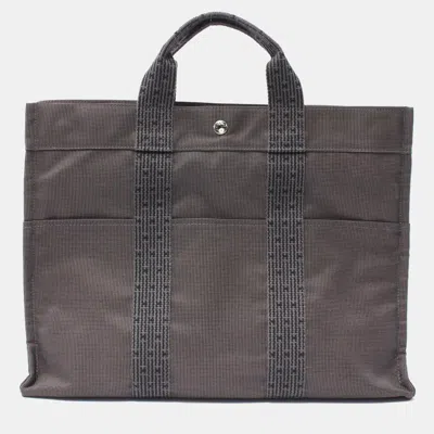 Pre-owned Hermes Gray Canvas Nylon Herline Tote Mm