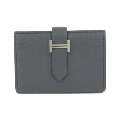 Pre-owned Hermes Gray Chevre Leather Wallet (bi-fold) ()