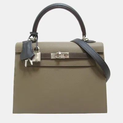 Pre-owned Hermes Gray Ebenne/black Etoupe Grey Epsom Leather Kelly Handbag
