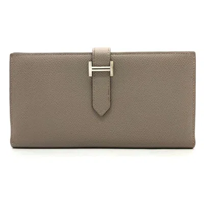 Pre-owned Hermes Gray Epsom Leather Long Wallet (bi-fold) ()