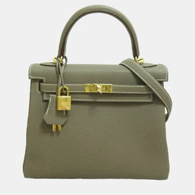 Pre-owned Hermes Grey Etoupe Togo Leather Kelly Handbag In Grey