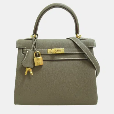 Pre-owned Hermes Gray Etoupe Togo Leather Kelly Handbag In Grey