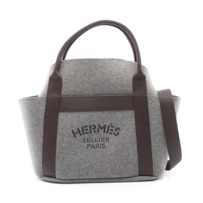 Pre-owned Hermes Gray Fabric Leather Felt Tote Bag ()