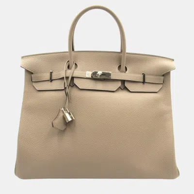 Pre-owned Hermes Gray Gris Tourierelle Togo Leather Calfskin (cowhide) Birkin Handbag In Grey