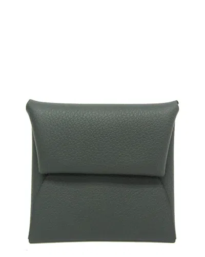 Pre-owned Hermes Hermès Gray Leather Coin Purse (authentic Pre-loved)