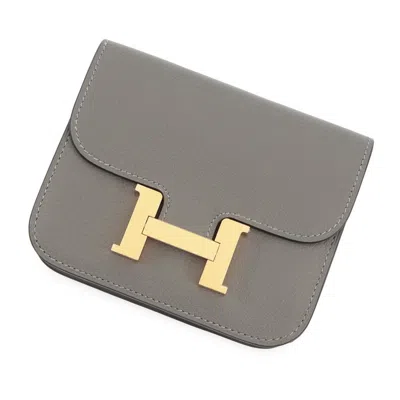 Pre-owned Hermes Gray Leather Coin Purse/coin Case ()