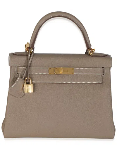 Pre-owned Hermes Hermès Gray Leather Etoupe Retourne Kelly 28 Ghw (authentic Pre-loved)