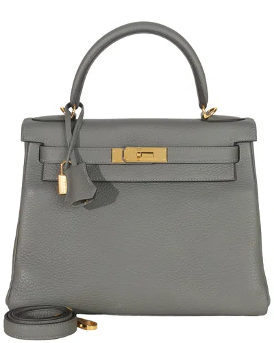 Pre-owned Hermes Hermès Gray Leather Gris Meyer Clemence Kelly 28 Ghw (authentic Pre-loved)