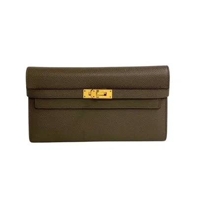 Pre-owned Hermes Gray Leather Long Wallet (bi-fold) ()