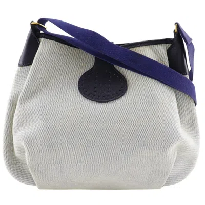 Pre-owned Hermes Gray Navy Toile H Shoulder Bag () In Gray, Navy