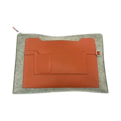 Pre-owned Hermes Gray Orange Felt Epsom Leather Clutch Bag ()