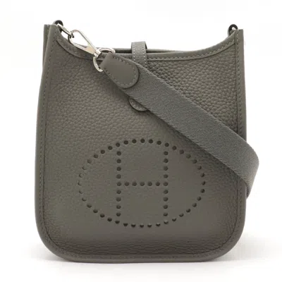 Pre-owned Hermes Gray Taurillon Clemence Leather Pochette Shoulder Bag ()