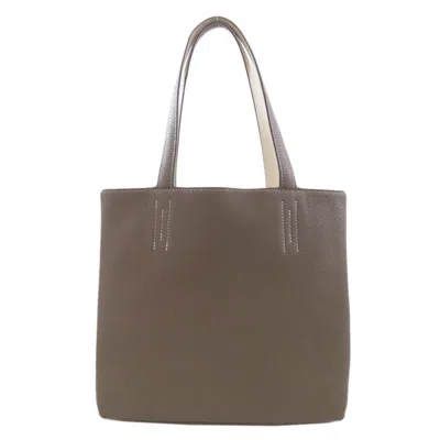 Pre-owned Hermes Gray White Taurillon Clemence Leather Tote Bag () In Multi