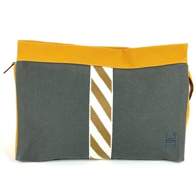 Pre-owned Hermes Gray Yellow Cotton Clutch Bag Pouch () In Gray, Yellow